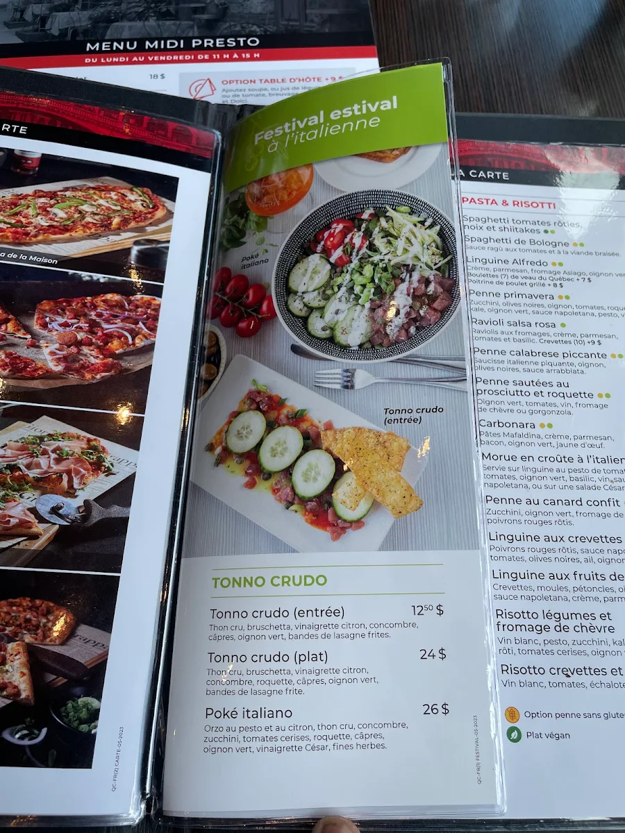 Menu, Pacini Vaudreuil-Dorion