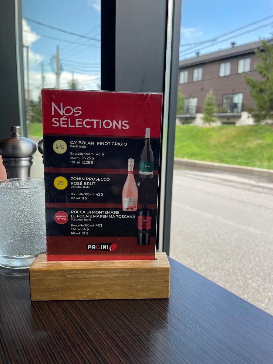 Menu, Pacini Vaudreuil-Dorion