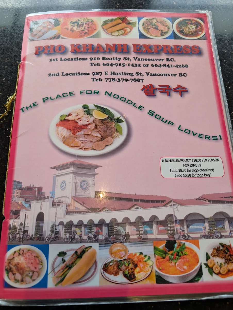 Menu, Pho Khanh Express (Hastings)