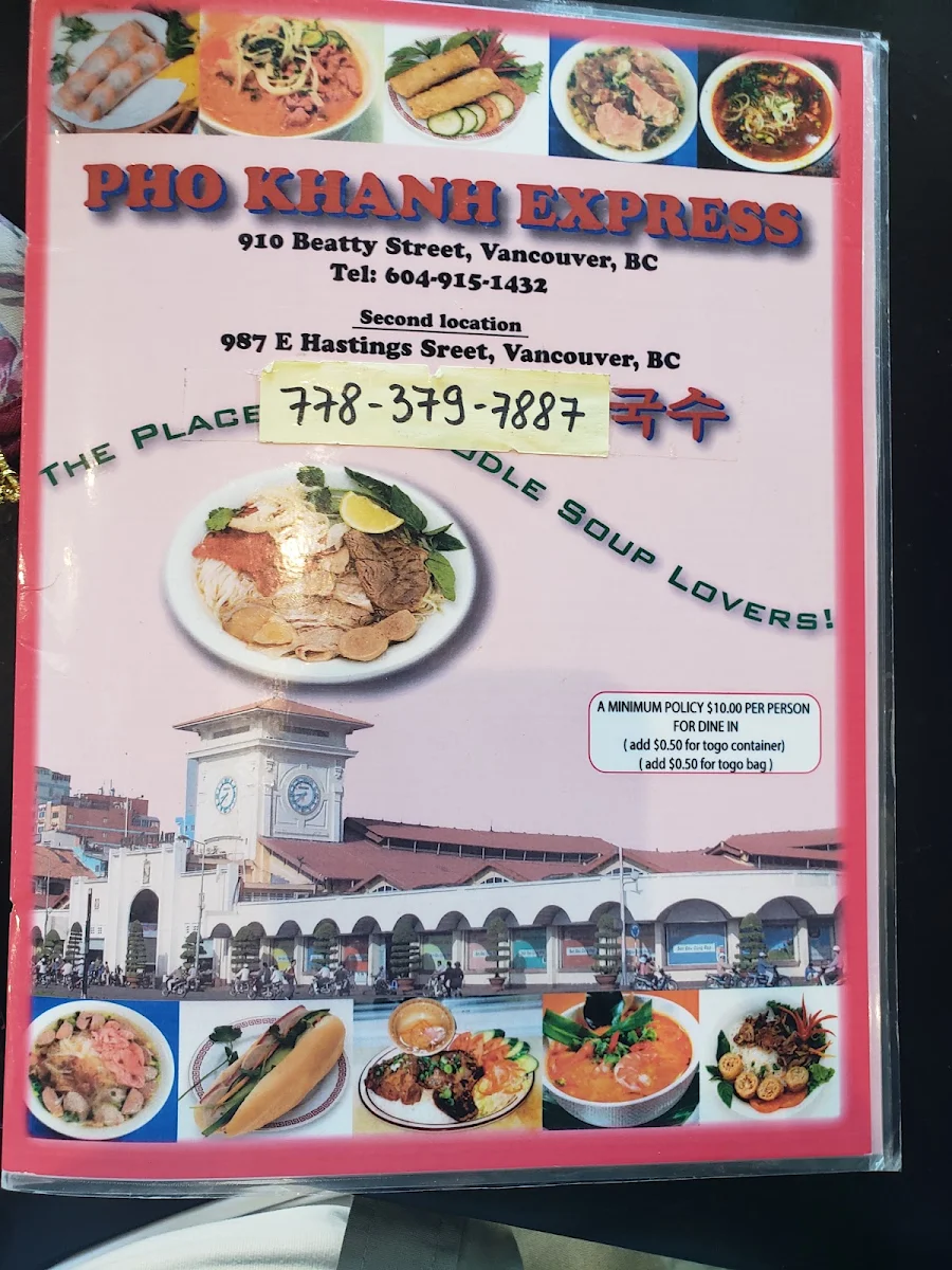 Menu, Pho Khanh Express (Hastings)