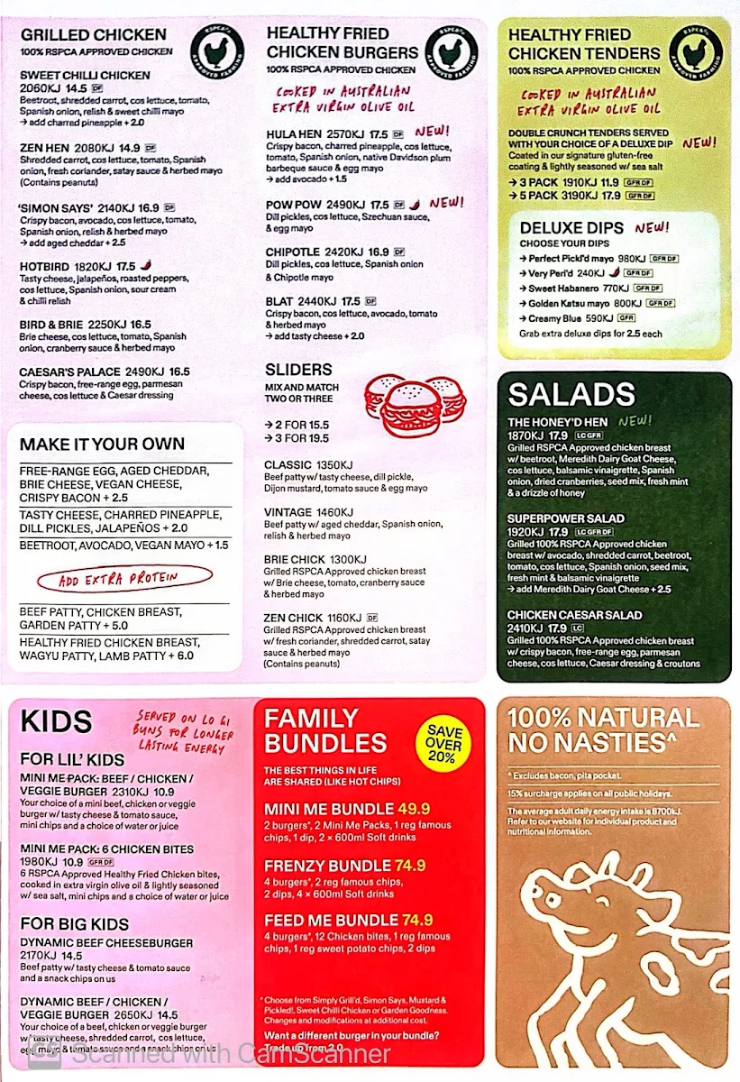 Menu, Grill'd Burgers - Flinders Lane