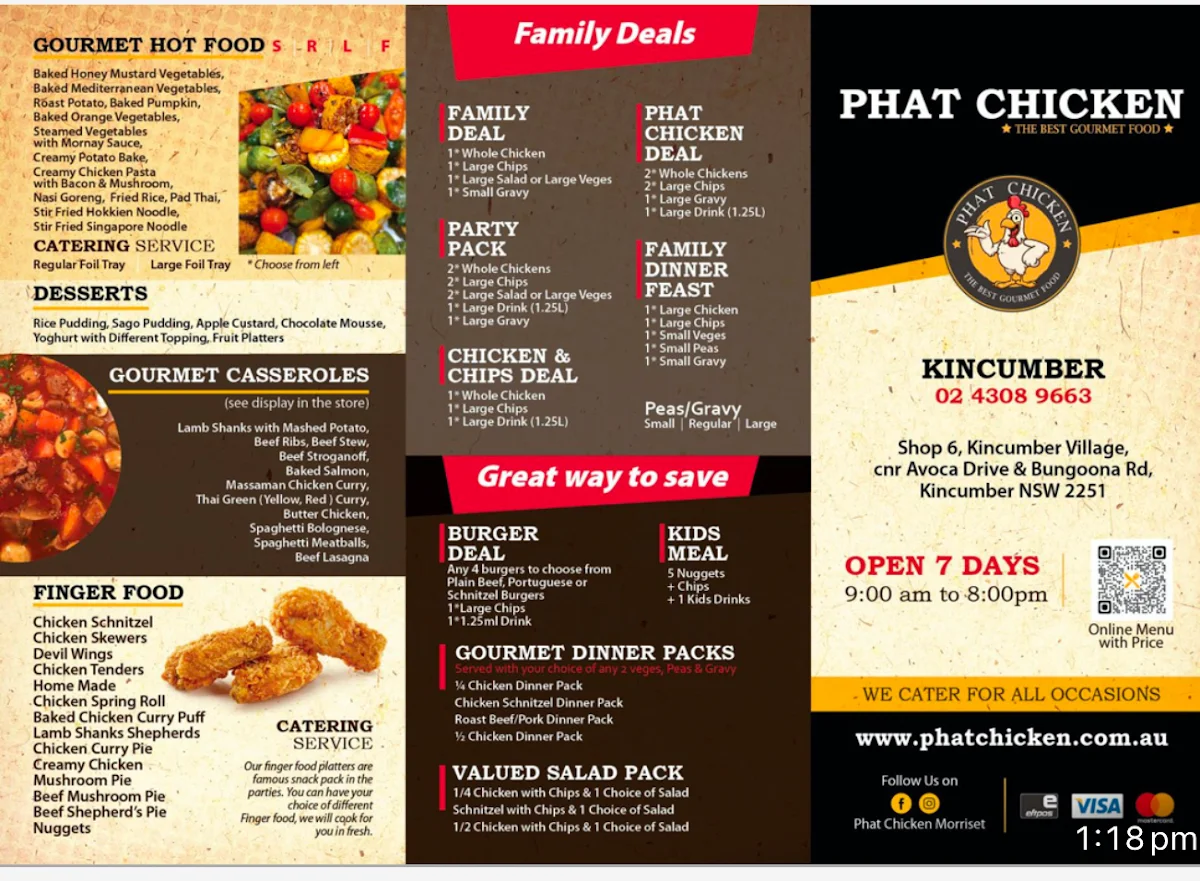 Menu, Phat chicken kincumber