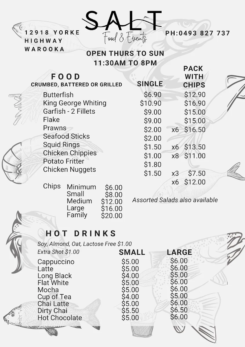 Menu, Salt Food & Events