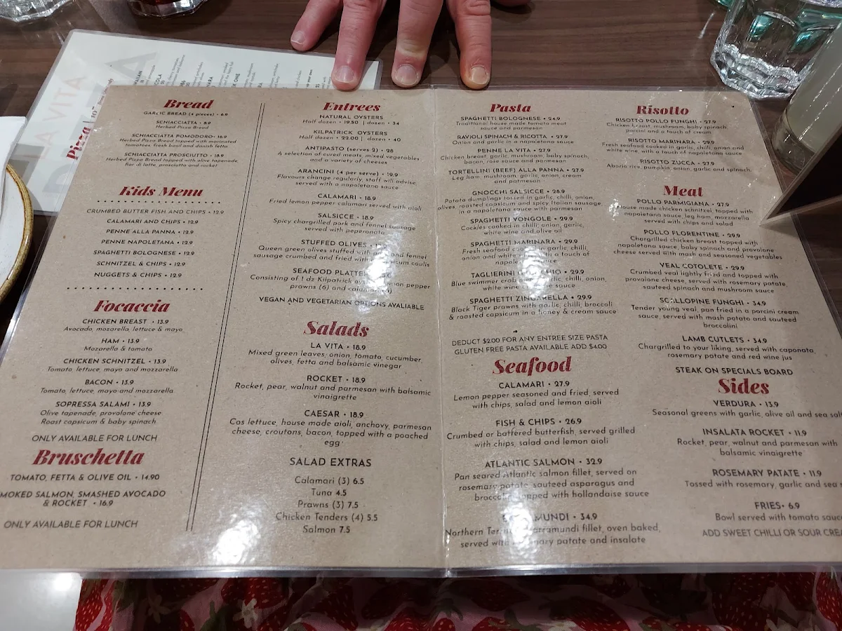 Menu, La Vita Ristorante Cafe