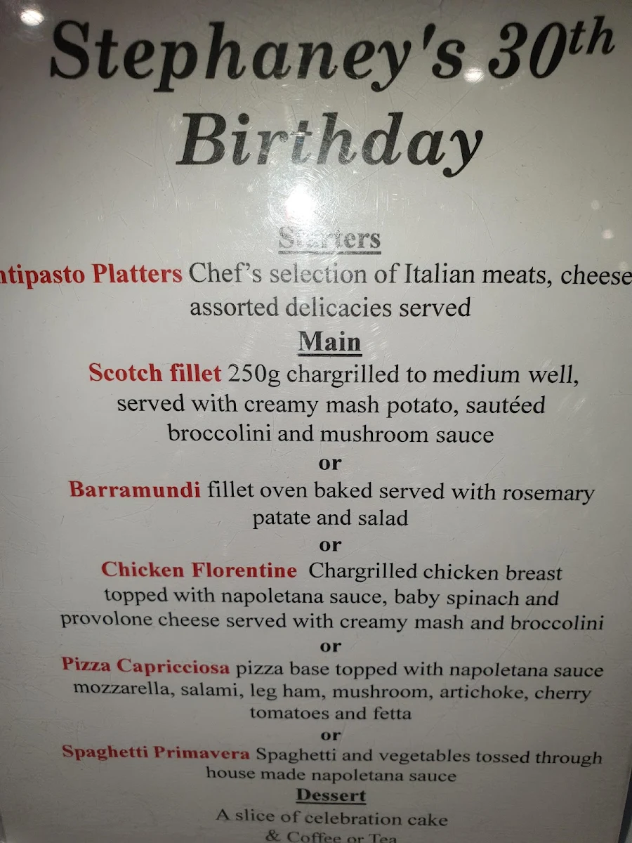 Menu, La Vita Ristorante Cafe