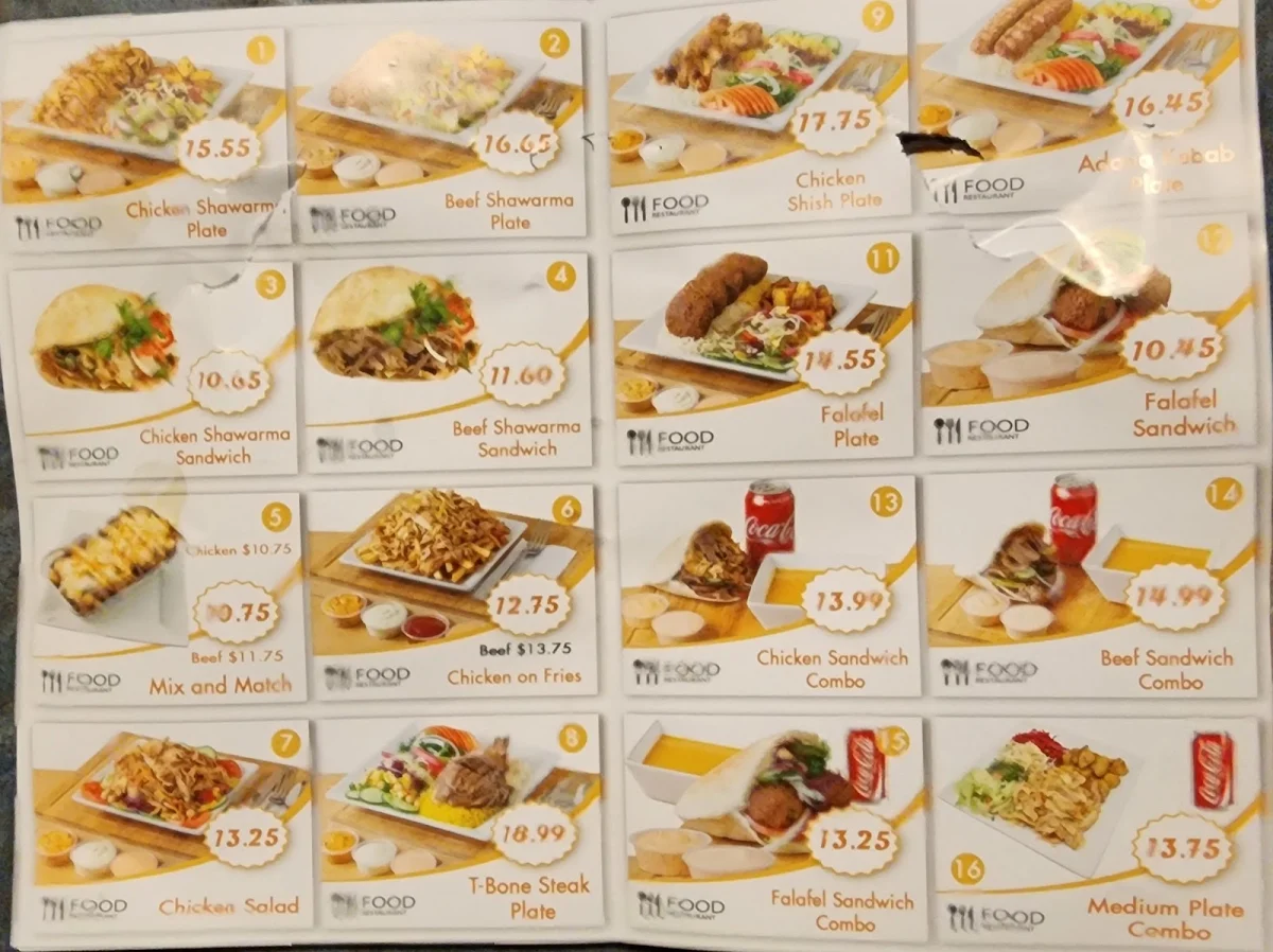 Menu, Shawarma Istanbul