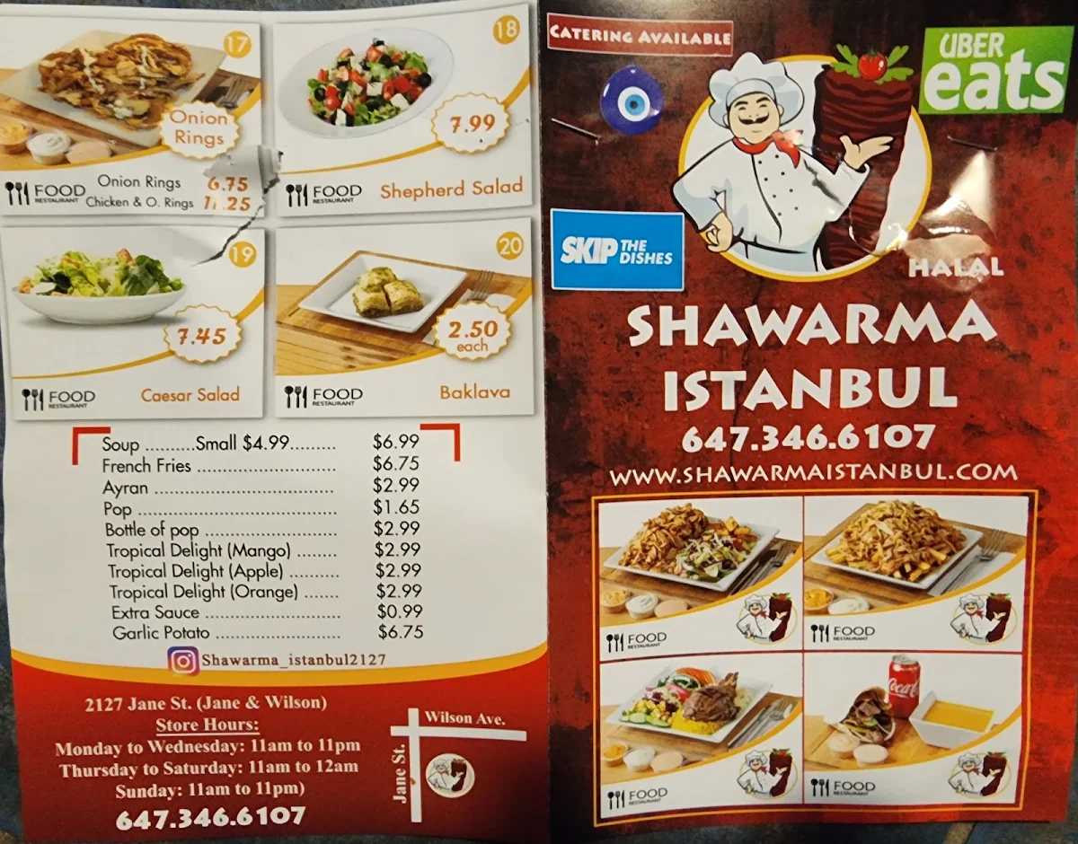 Menu, Shawarma Istanbul