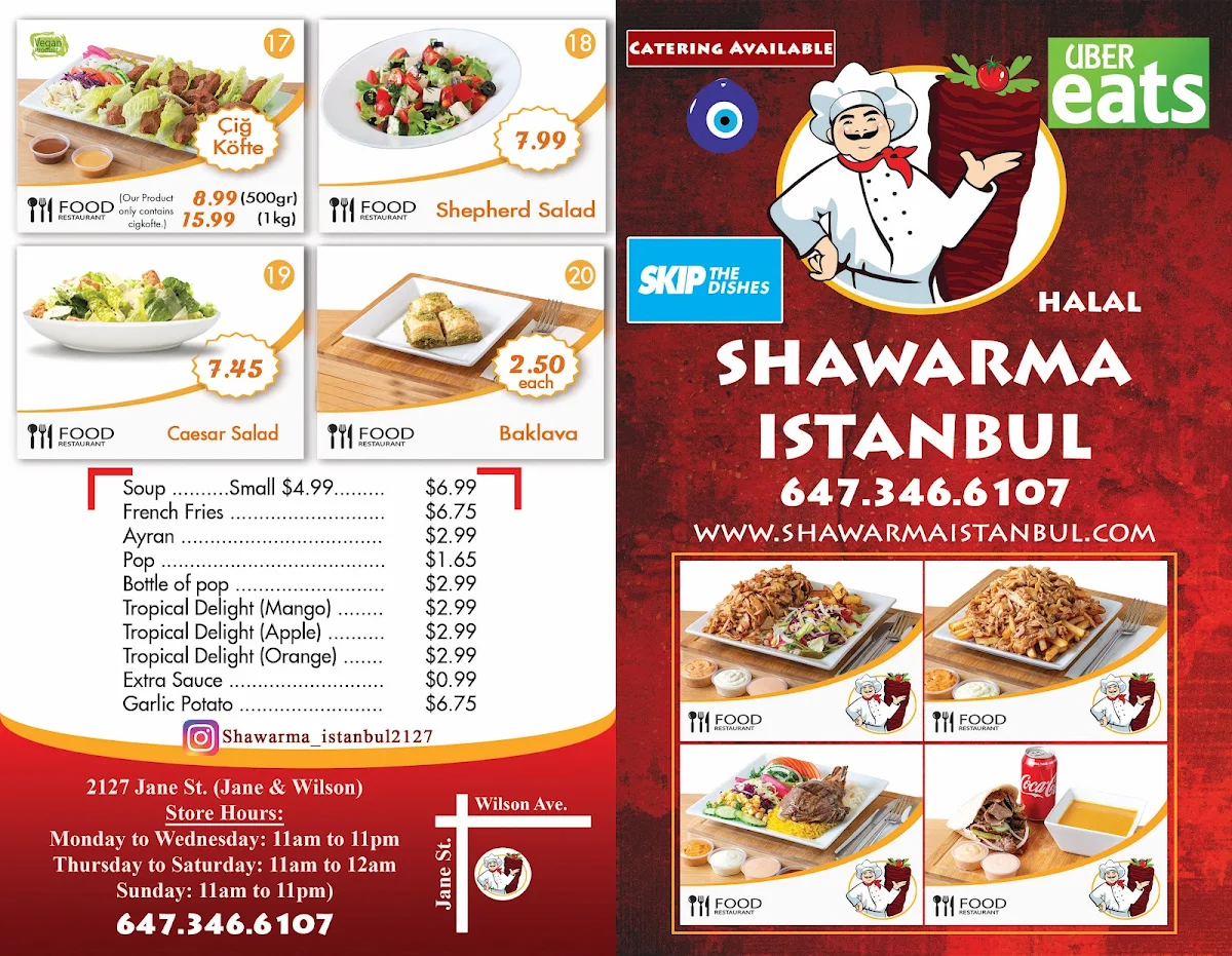 Menu, Shawarma Istanbul