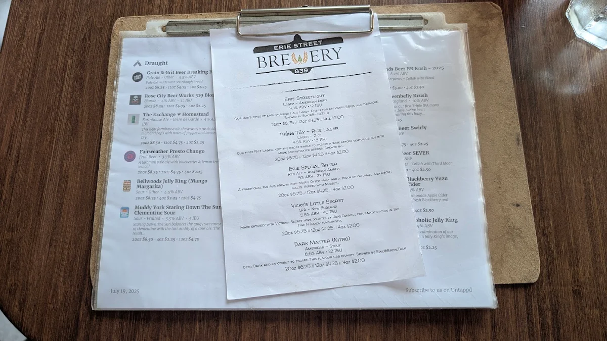Menu, Erie St GastroPub
