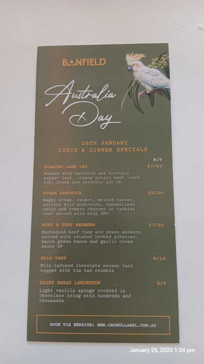 Menu, Cronulla RSL Club