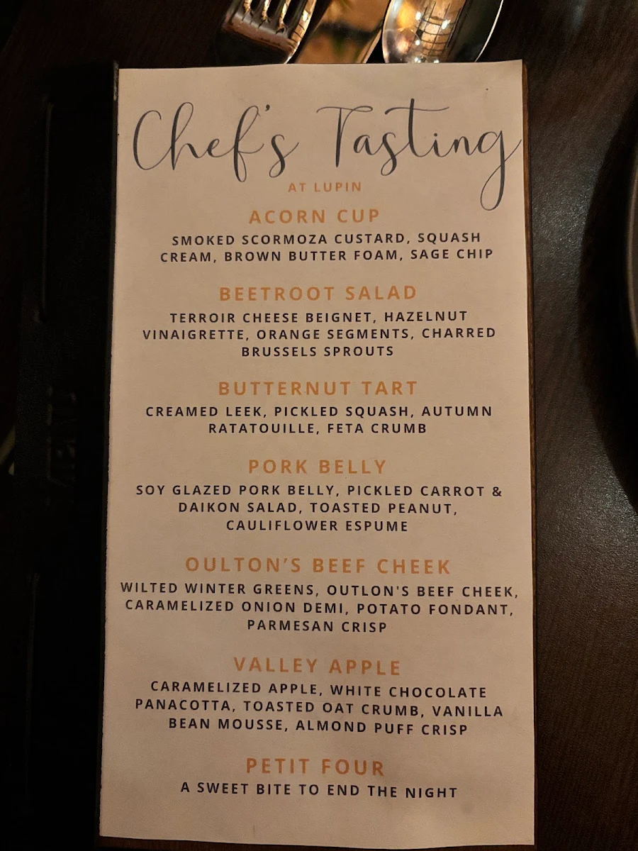 Menu, Lupin Dining & Pantry