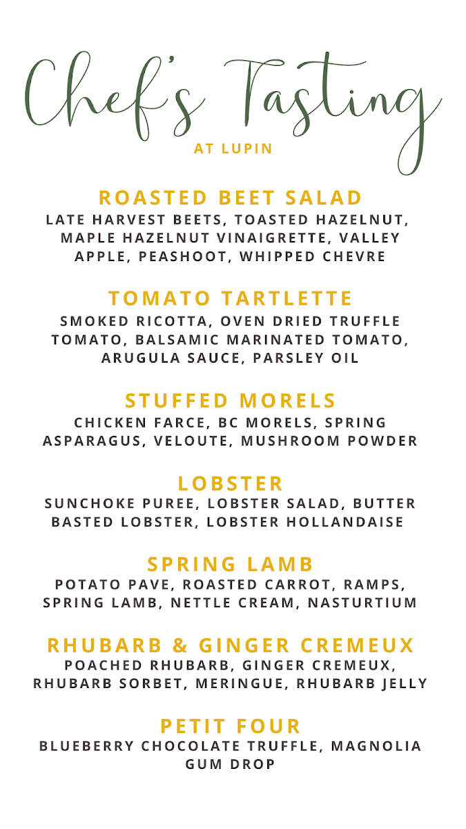 Menu, Lupin Dining & Pantry