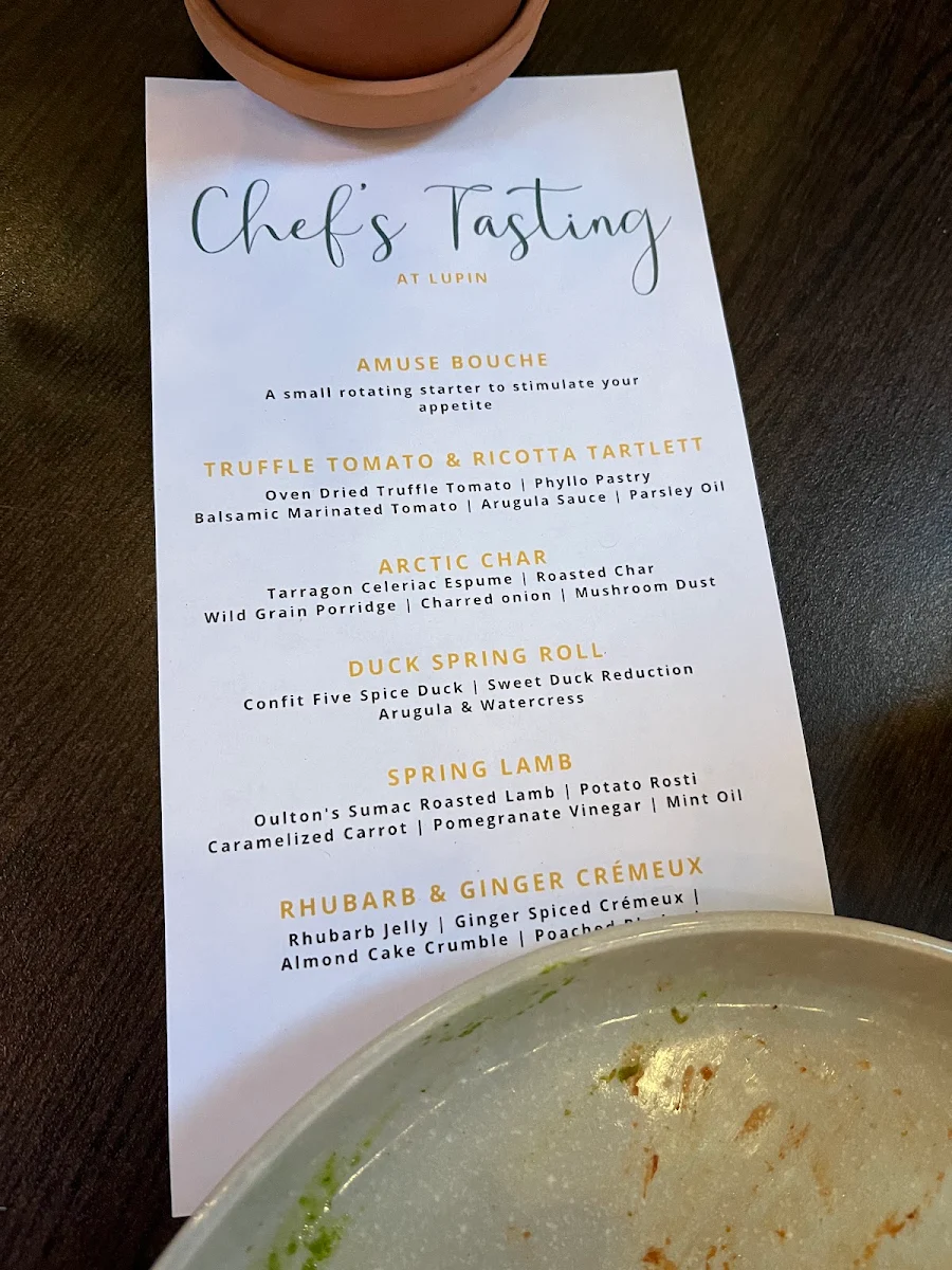 Menu, Lupin Dining & Pantry