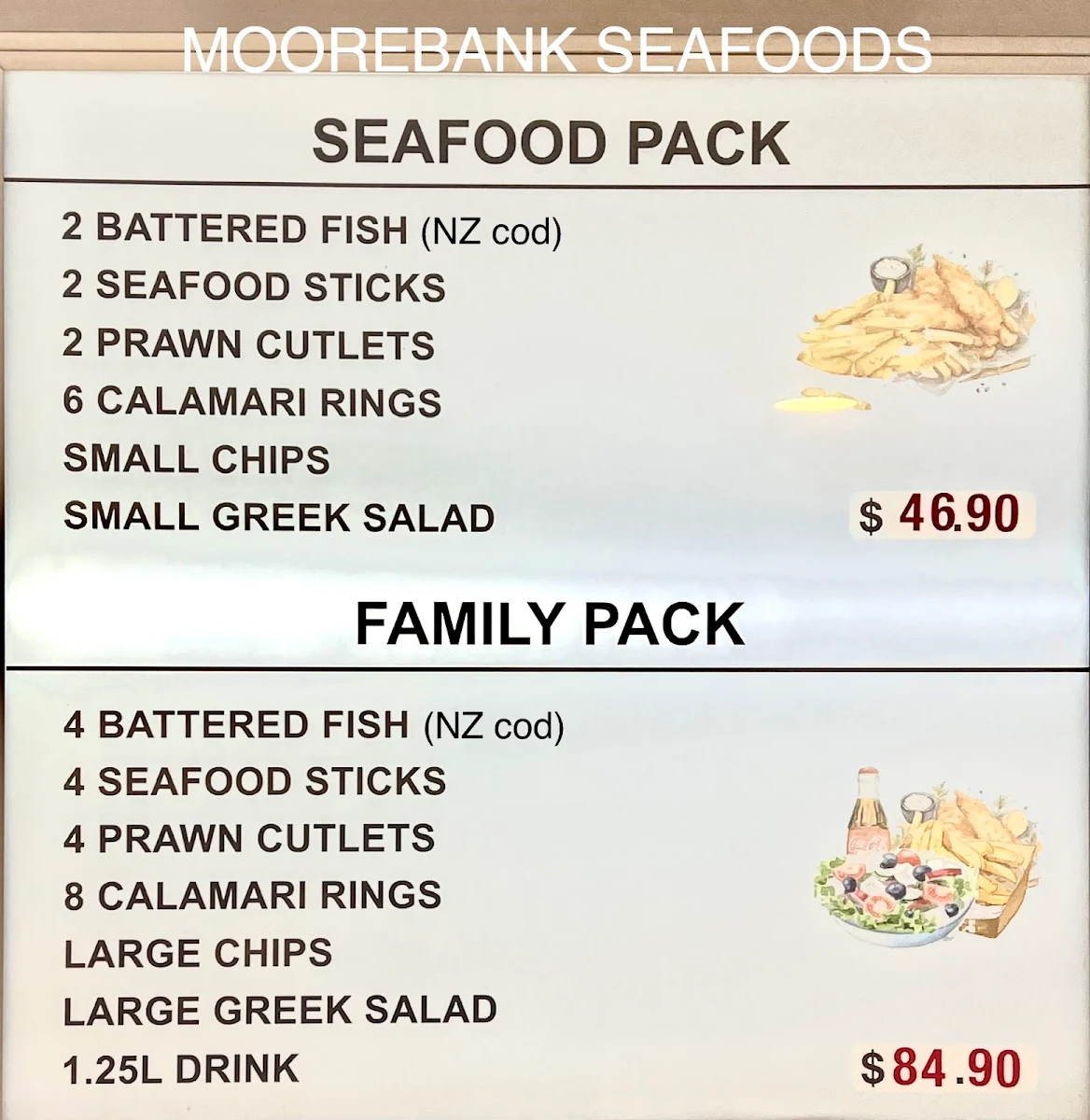 Menu, Moorebank Seafoods