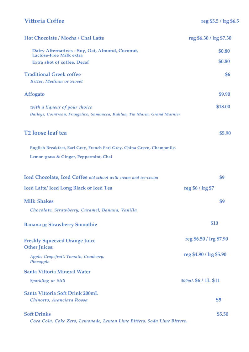 Menu, Xenos Restaurant Bar Cafe