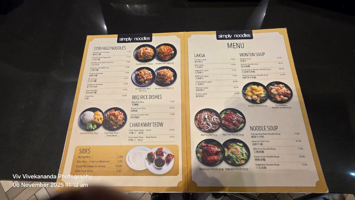 Menu, Simply Noodles