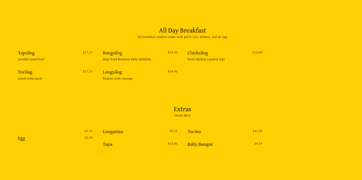 Menu, Kumare Restaurant and Bakery