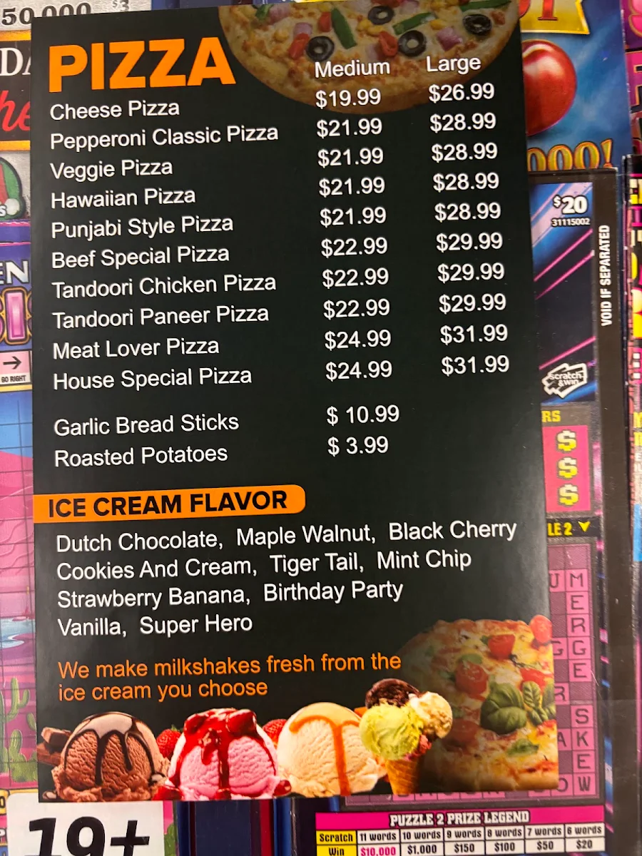 Menu, Manny's Corner - Pizza & Convenience Store
