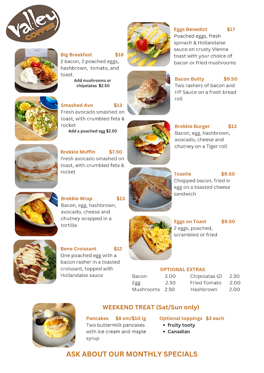 Menu, Valley Coffee
