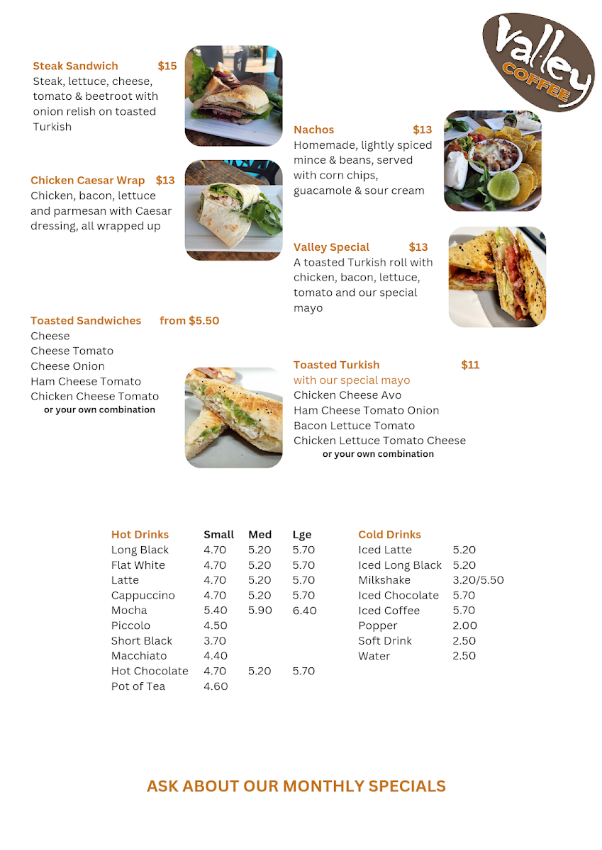Menu, Valley Coffee