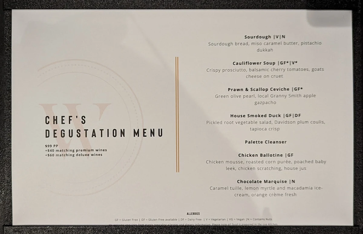 Menu, Whitney’s Restaurant & Bar