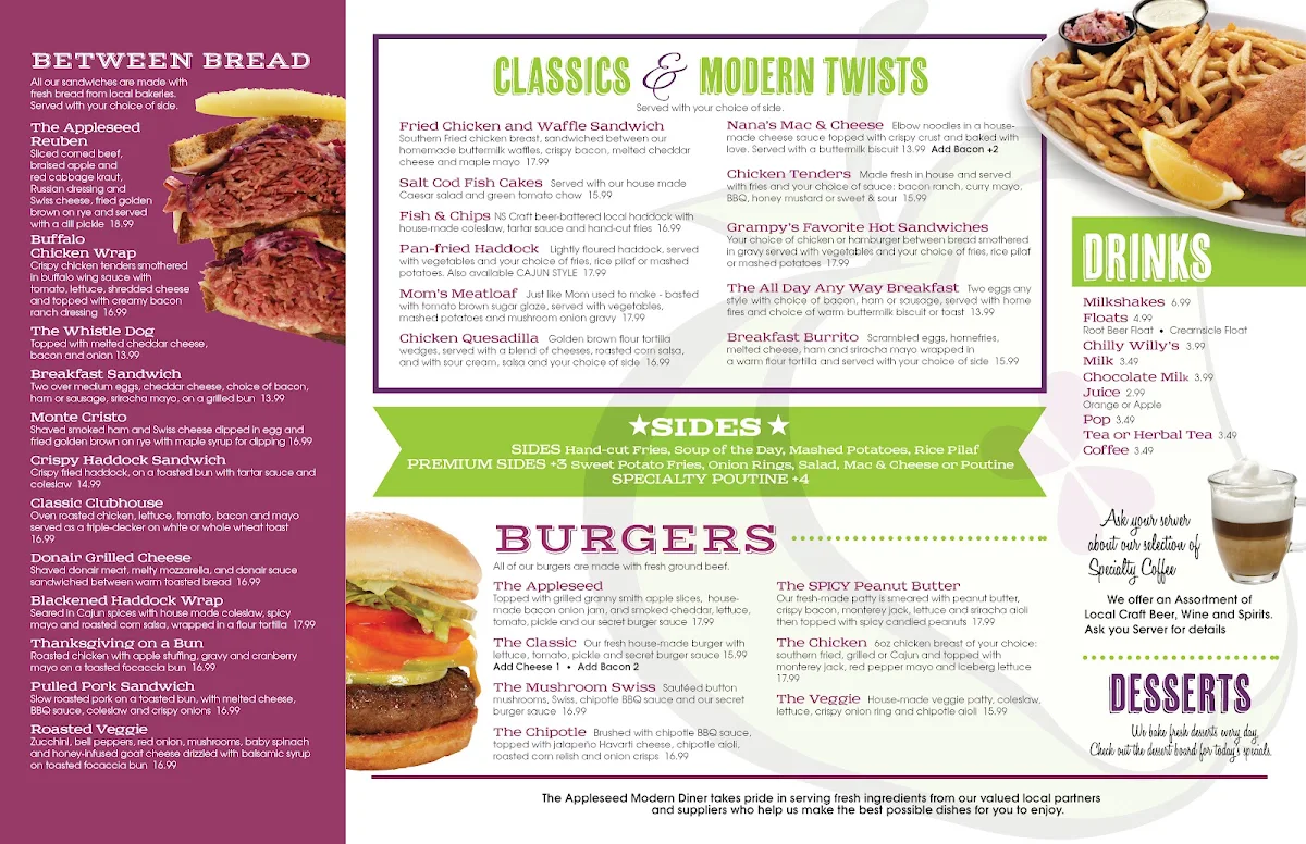Menu, The Appleseed Modern Diner