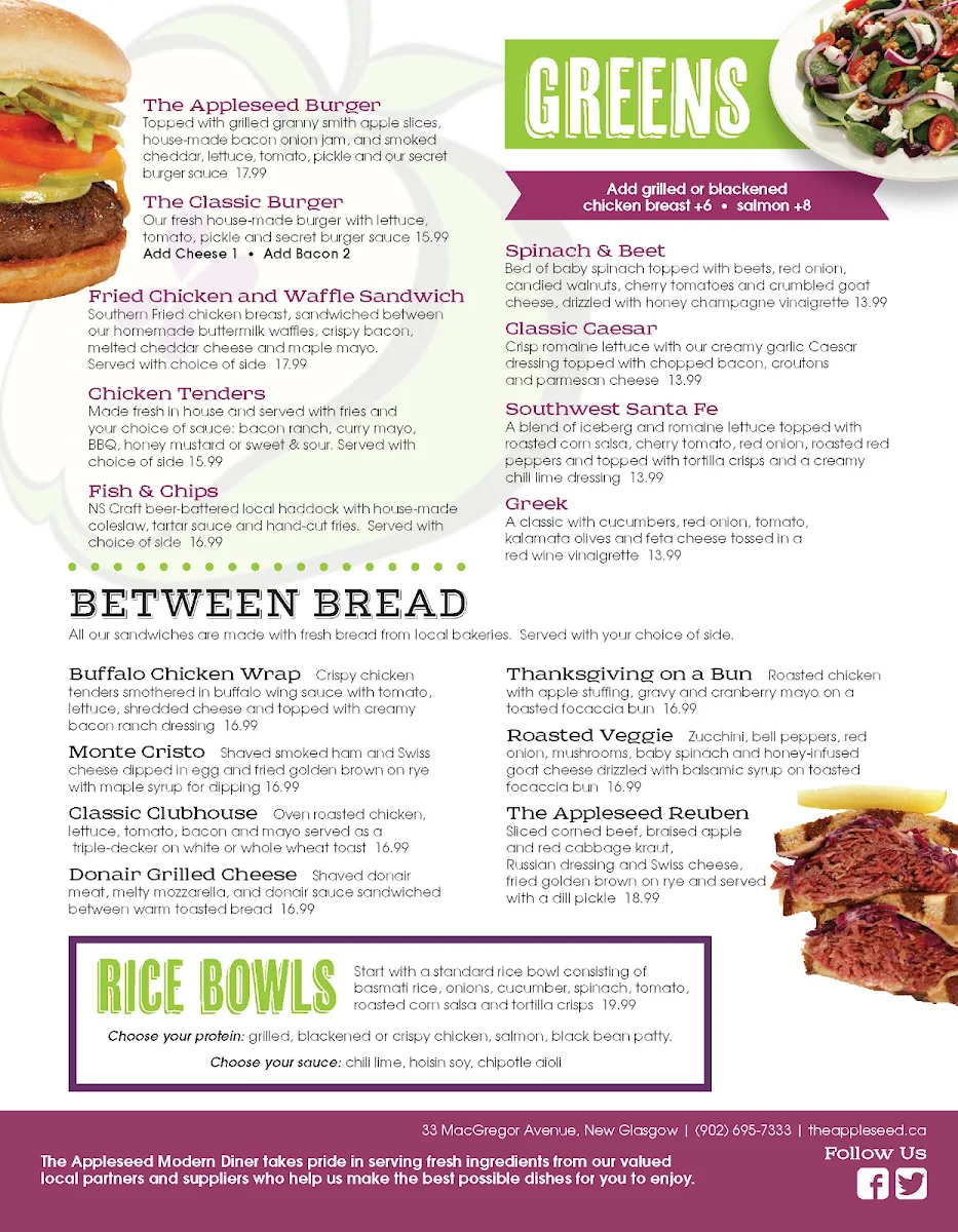 Menu, The Appleseed Modern Diner