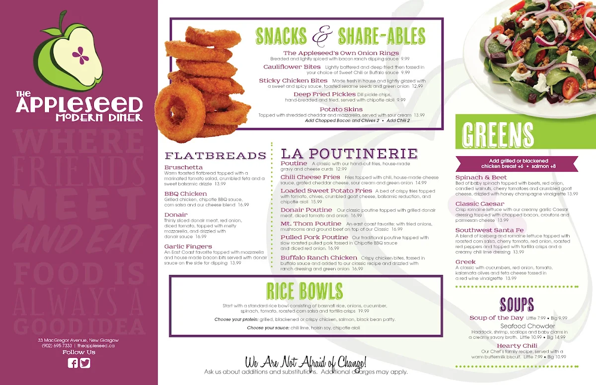 Menu, The Appleseed Modern Diner
