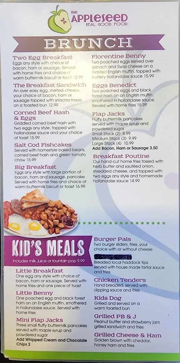 Menu, The Appleseed Modern Diner