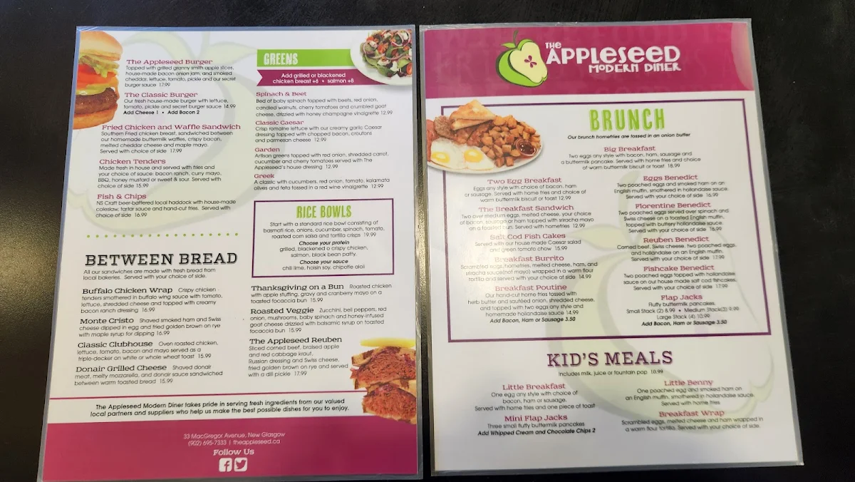 Menu, The Appleseed Modern Diner
