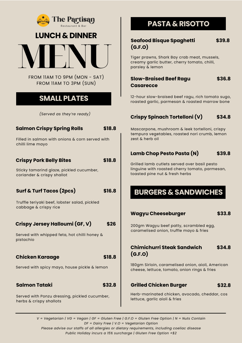 Menu, The Partisan