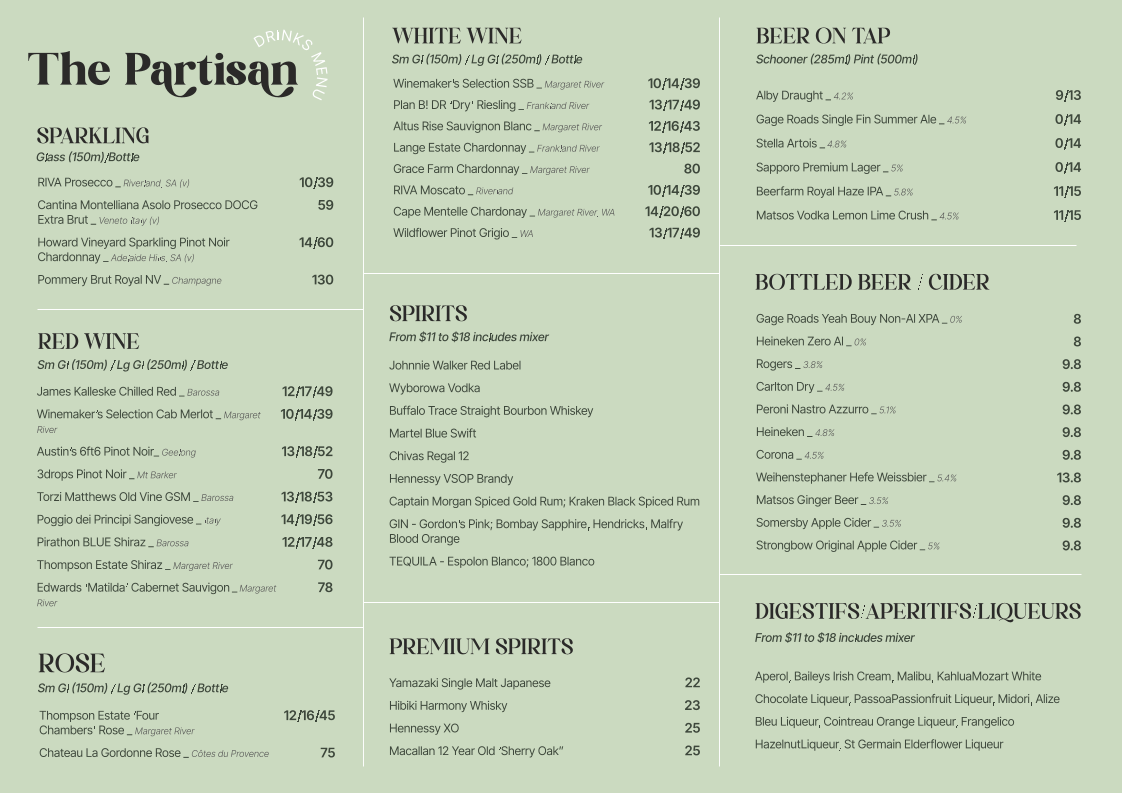 Menu, The Partisan