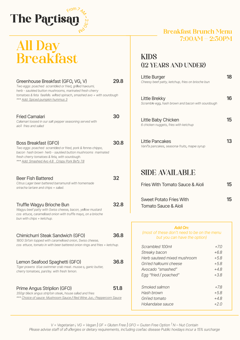Menu, The Partisan
