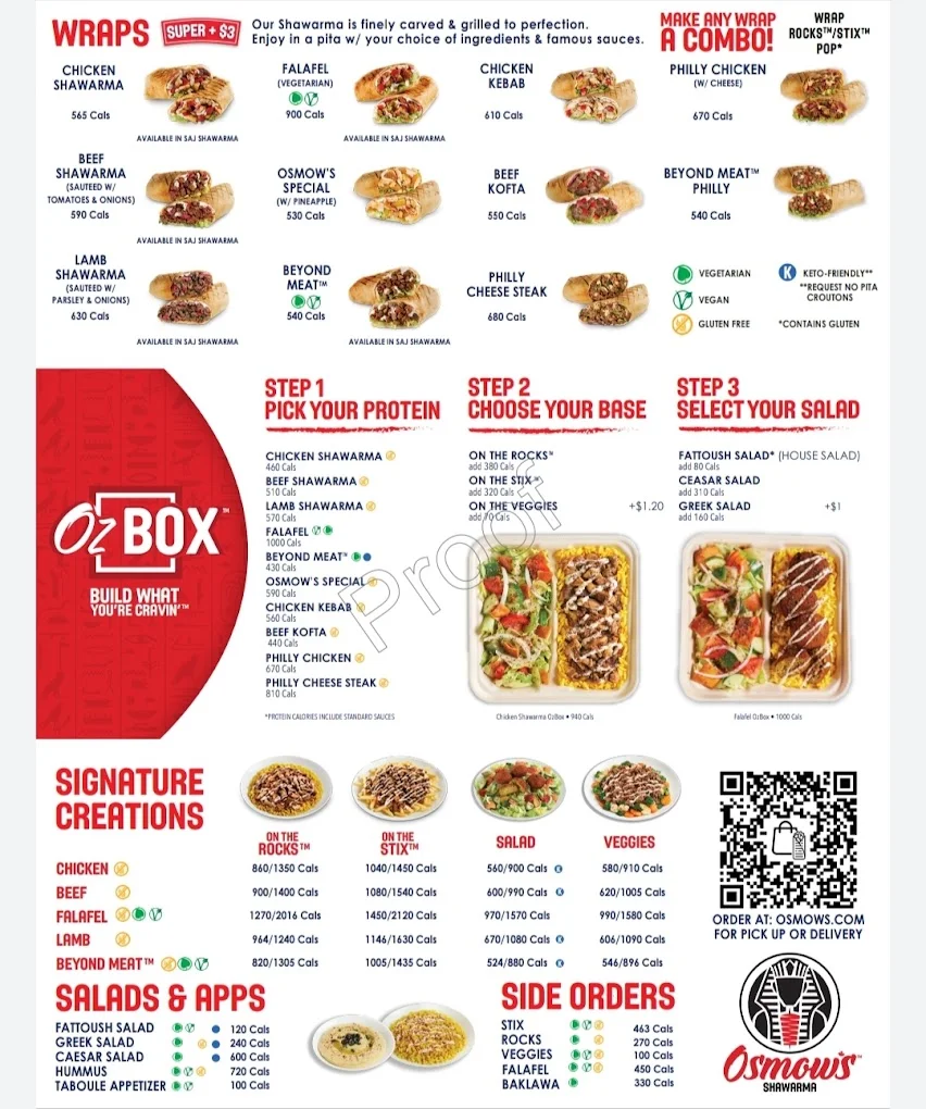 Menu, Osmow's Shawarma