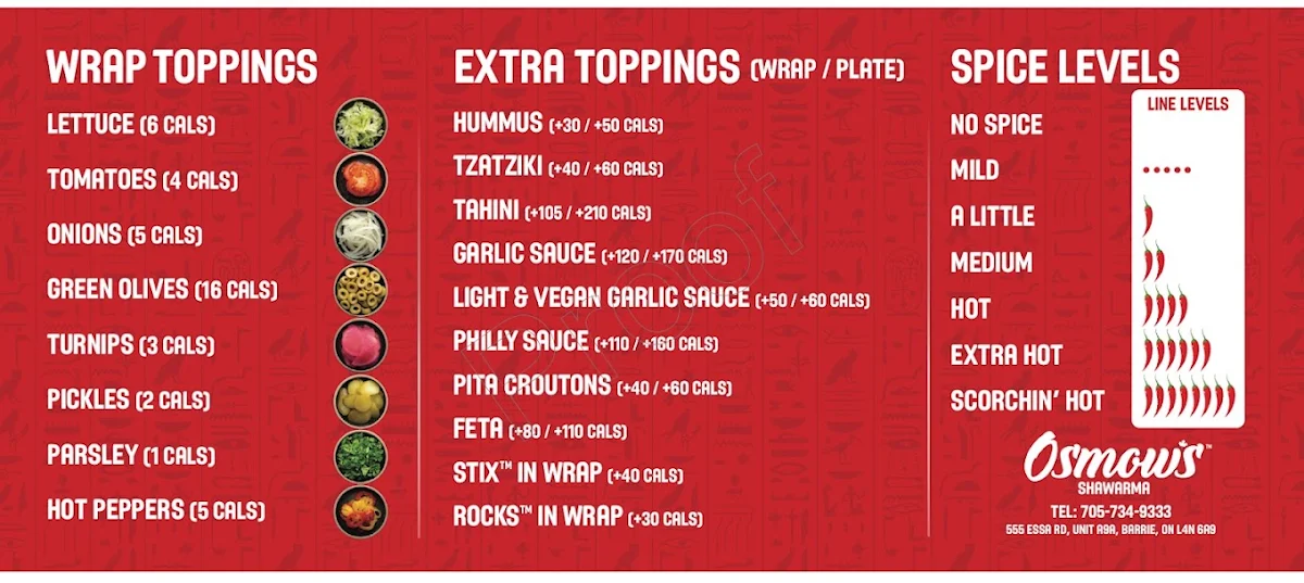 Menu, Osmow's Shawarma