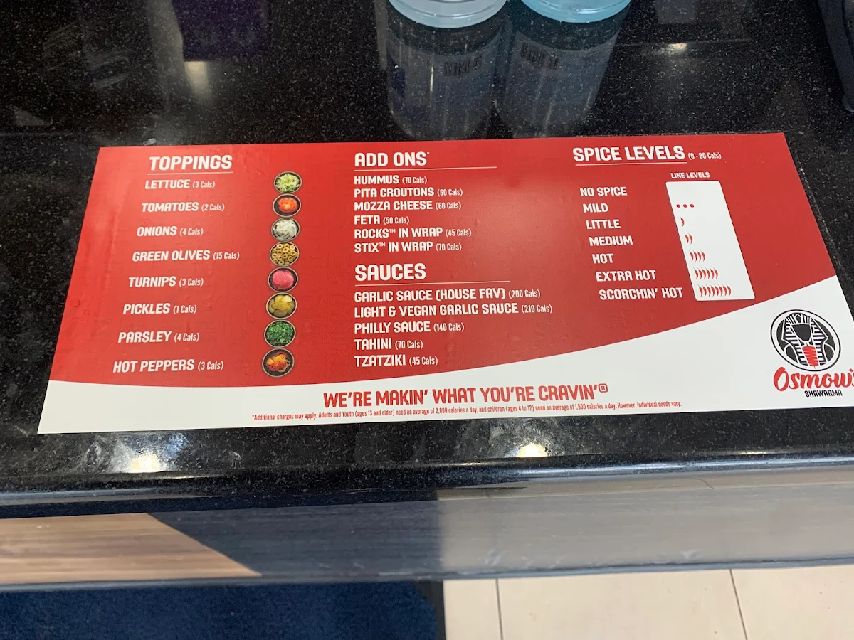 Menu, Osmow's Shawarma