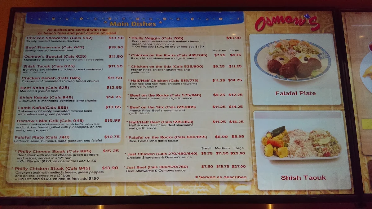 Menu, Osmow's Shawarma