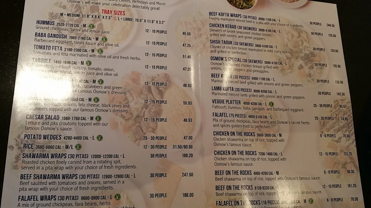 Menu, Osmow's Shawarma