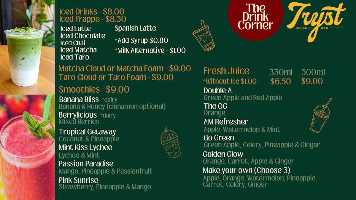 Menu, Tryst Dessert Bar
