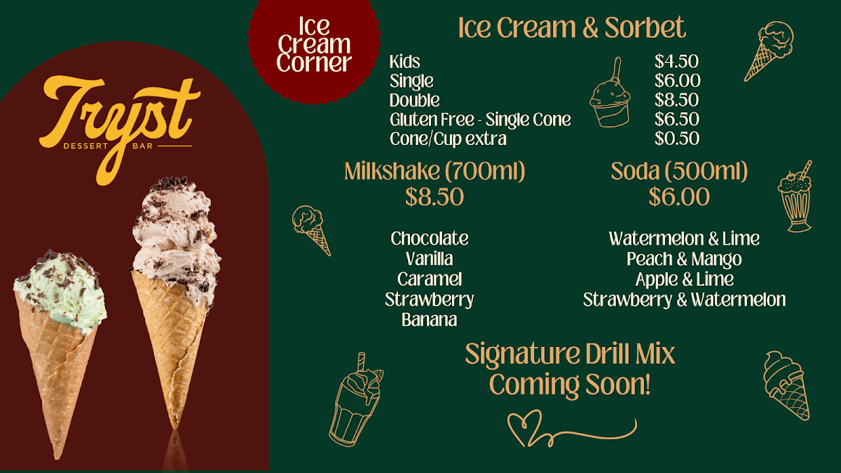 Menu, Tryst Dessert Bar