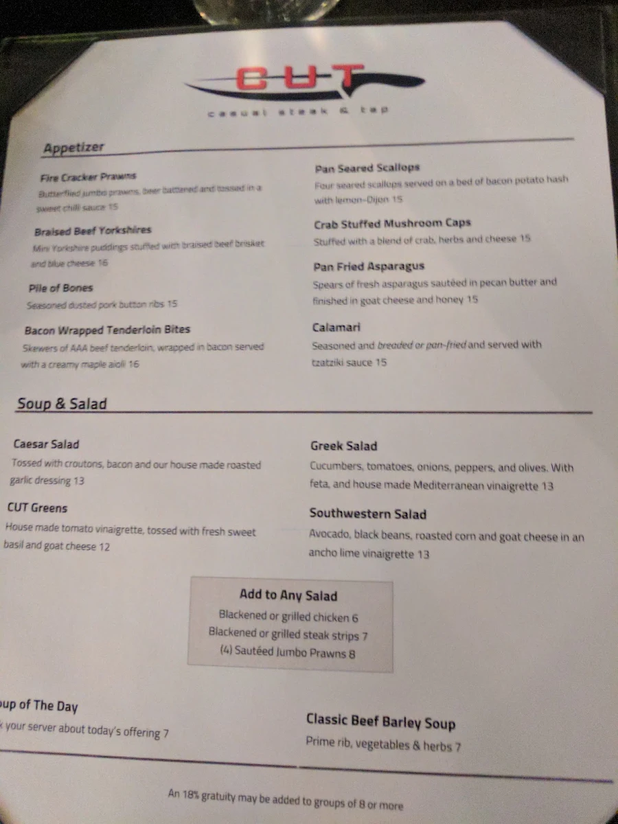 Menu, Cut Casual Steak & Tap