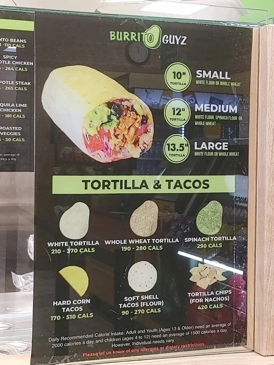 Menu, Burrito Guyz Kapuskasing