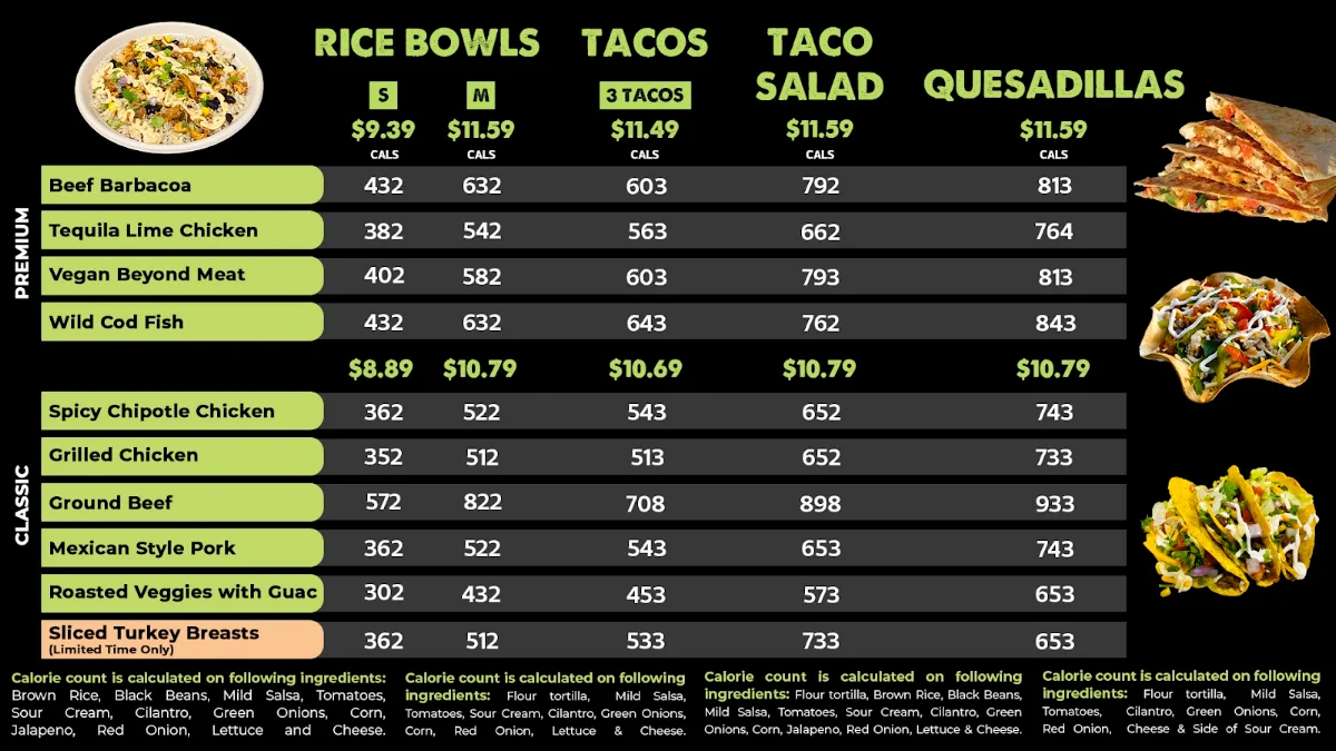 Menu, Burrito Guyz Kapuskasing