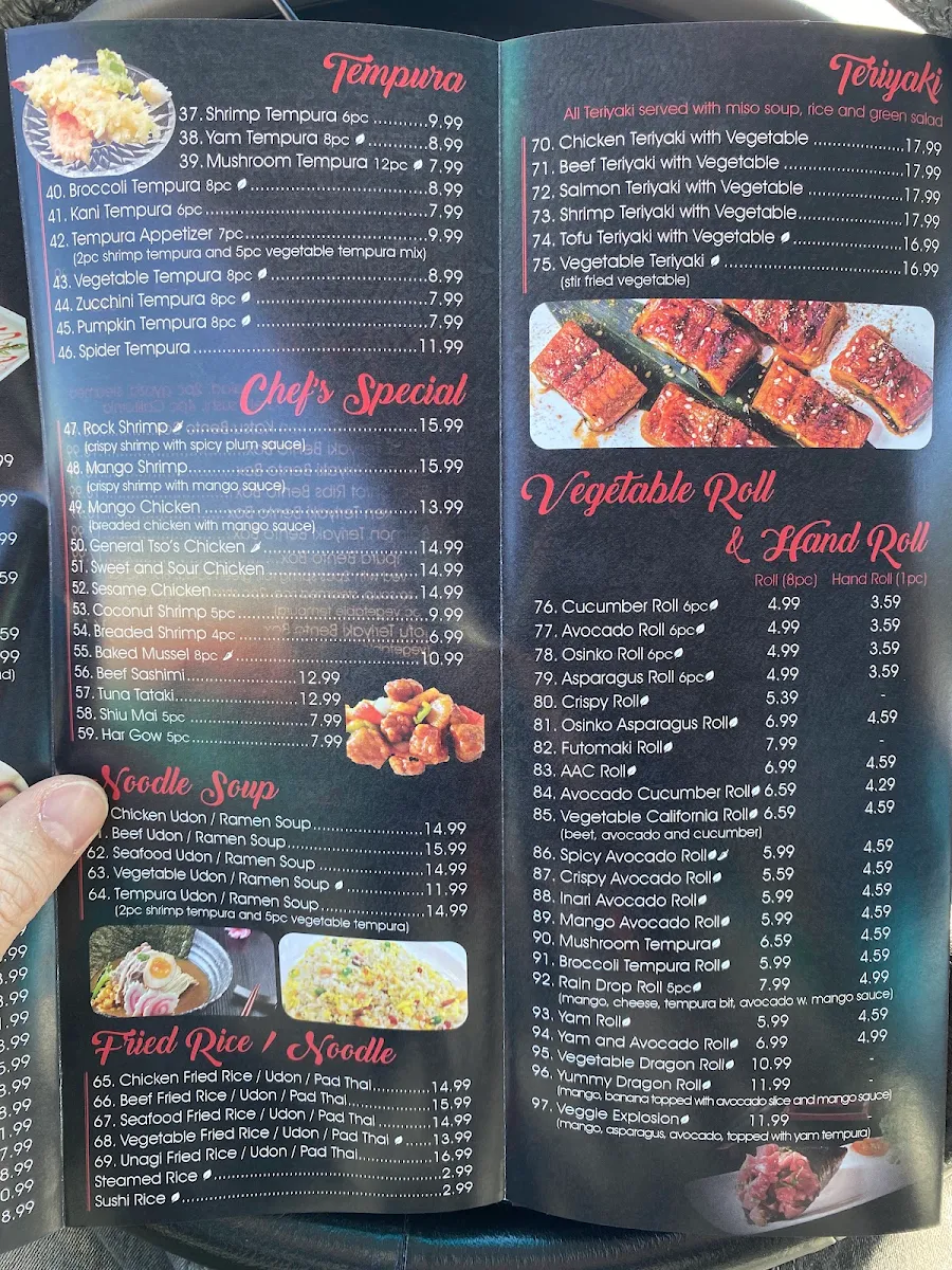 Menu, Sushi Torii