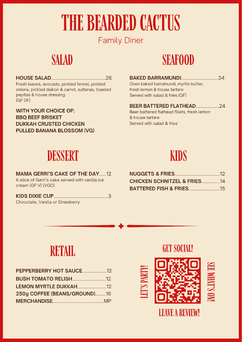 Menu, The Family Hotel