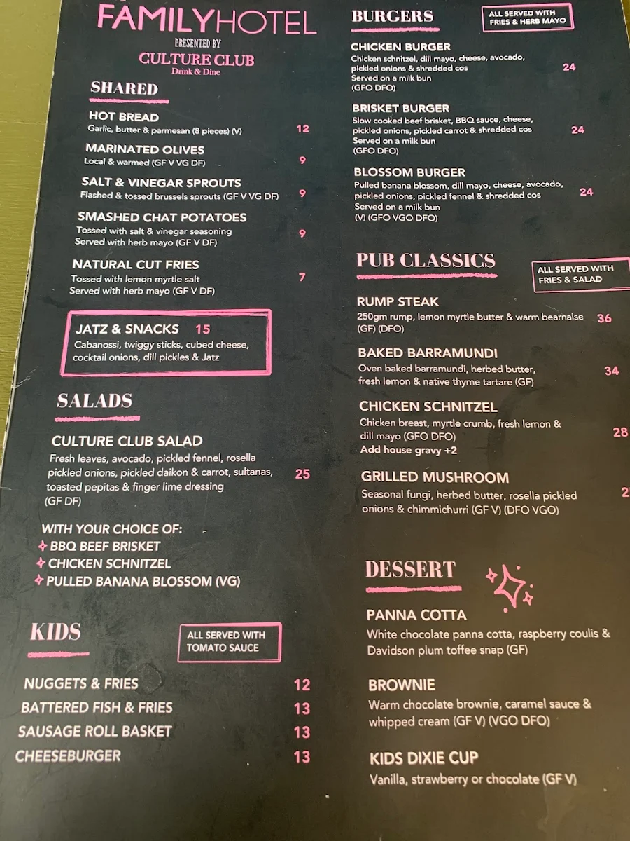Menu, The Family Hotel