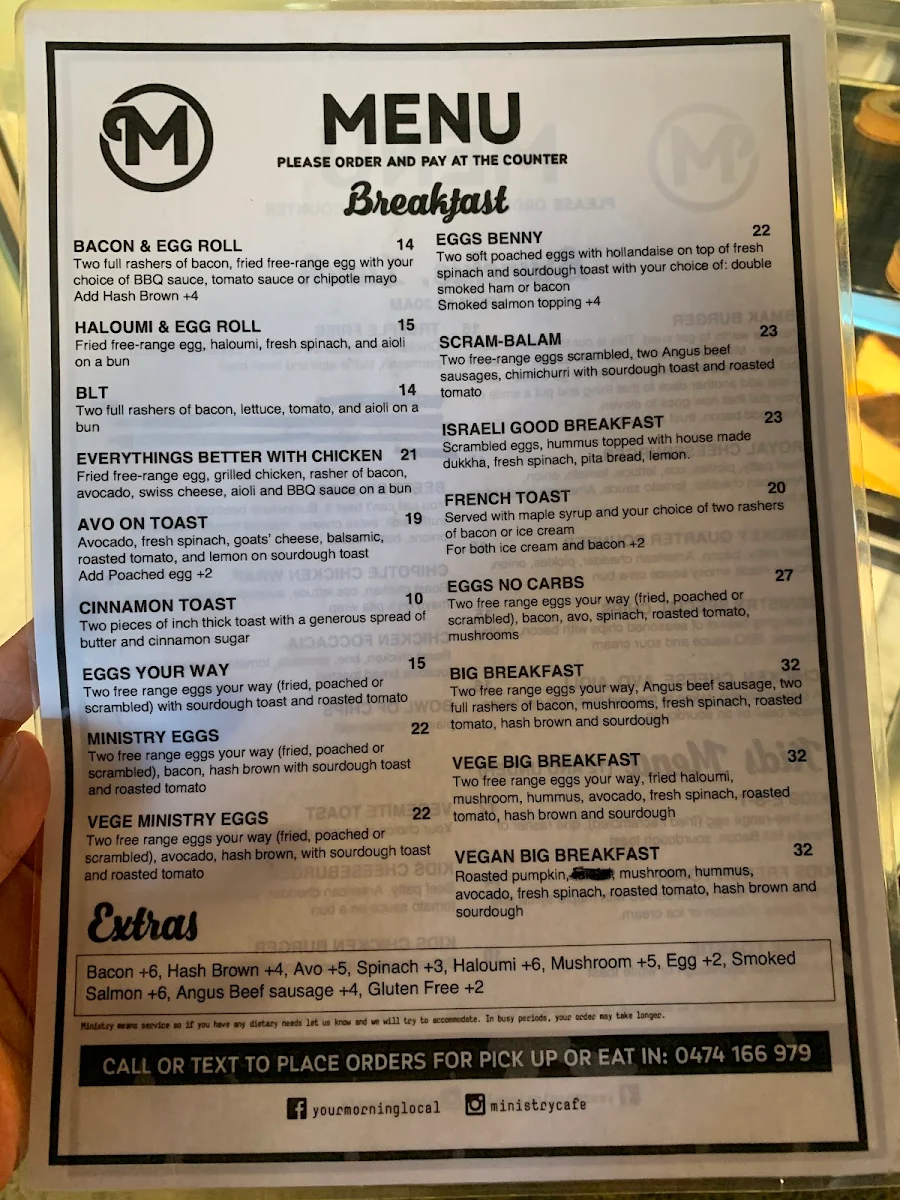 Menu, Ministry Cafe