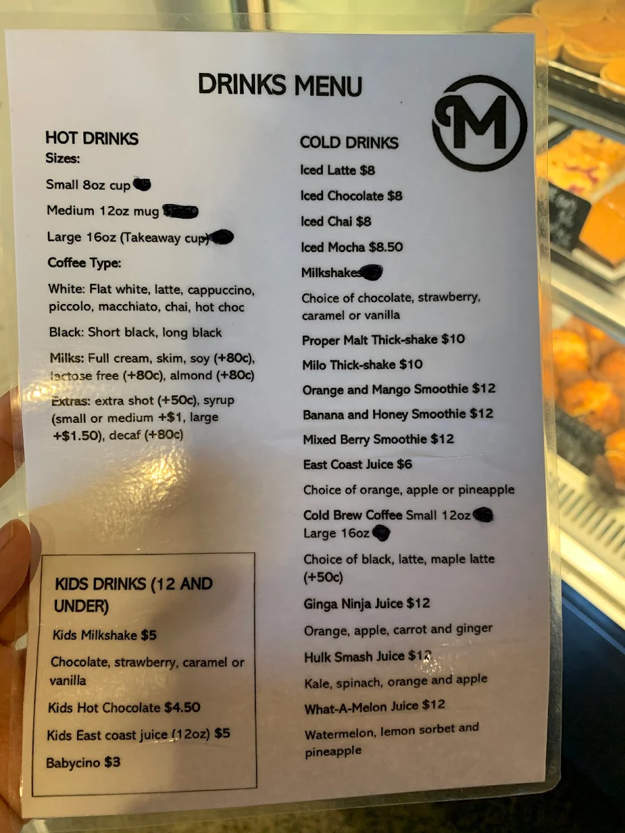 Menu, Ministry Cafe