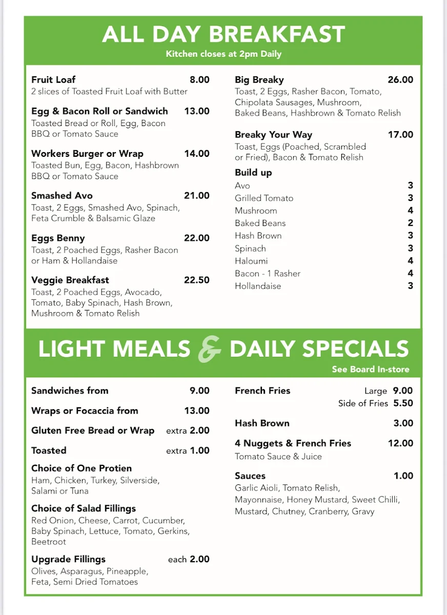 Menu, Sprouts Cafe