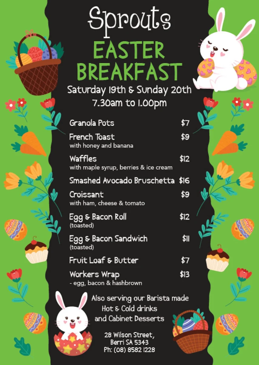 Menu, Sprouts Cafe